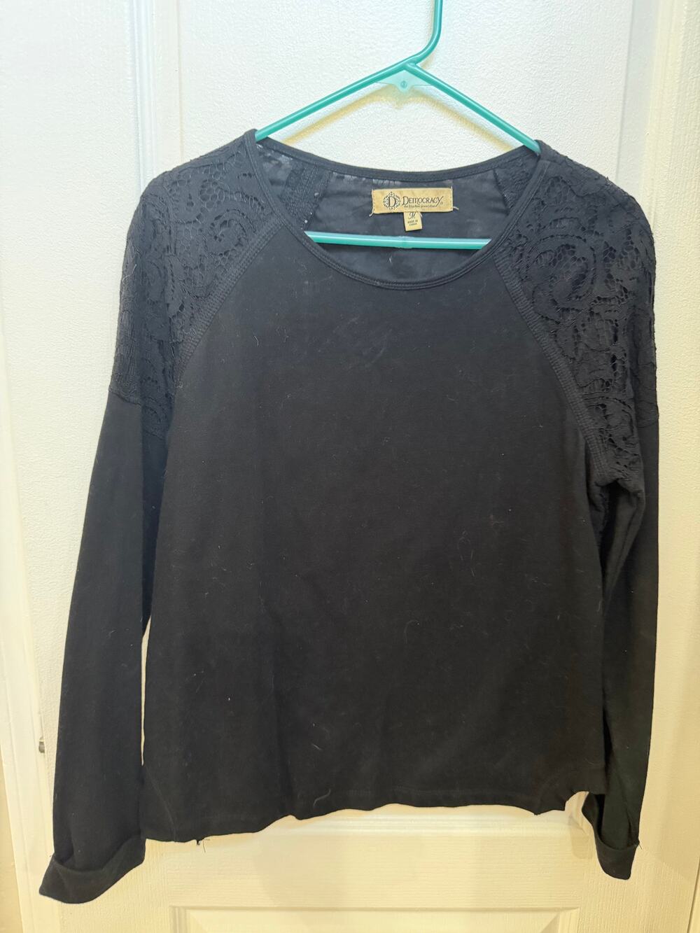 democracy womens black lace top Sz M
